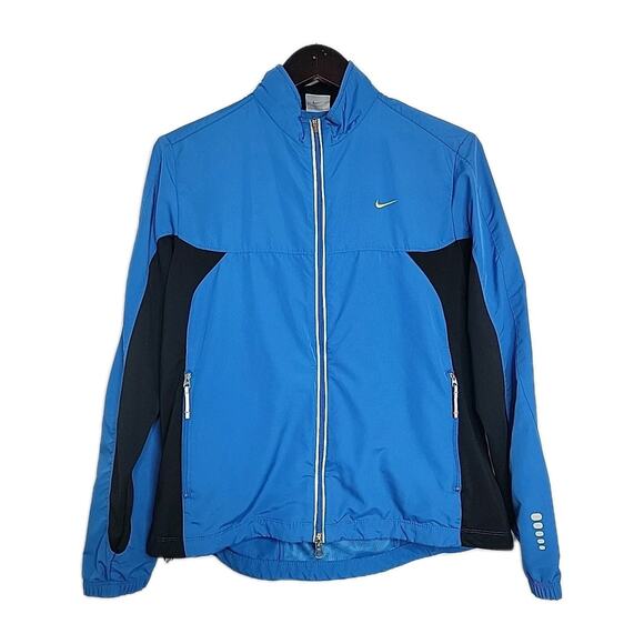 Nike Women's Medium Full Zip Blue Blue Black Running Jacket Zippered Pockets EUC - Picture 1 of 9